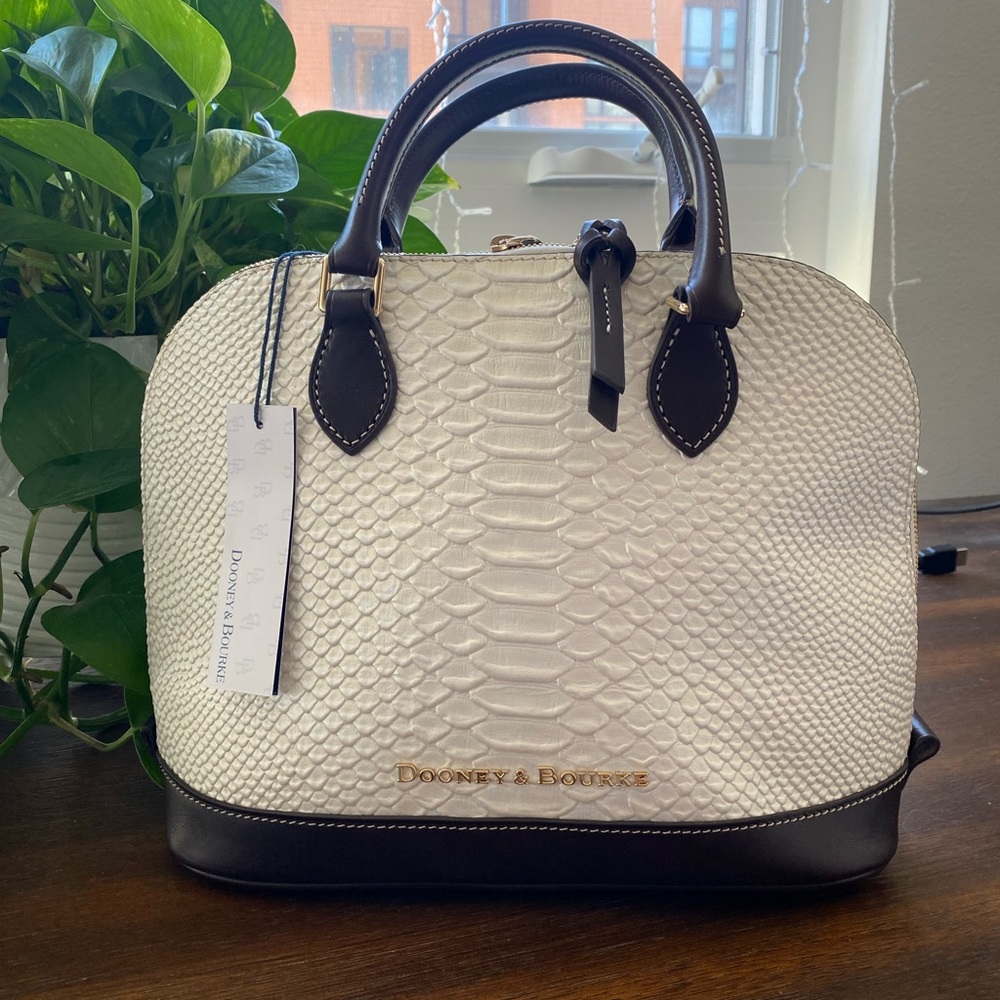 NWT RARE GORGEOUS! Dooney & Bourke Croc Satchel in Pearl White/Dk. Chocolate